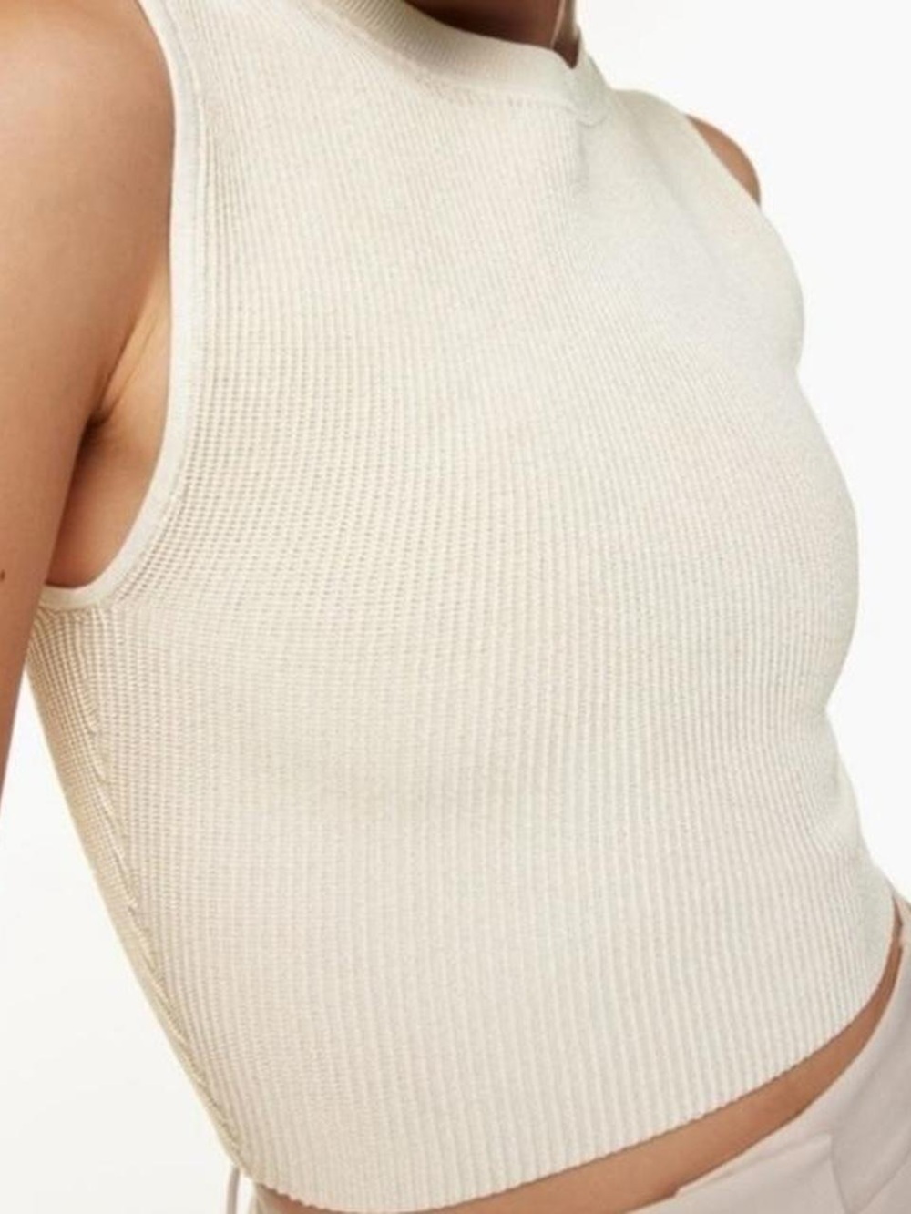 Babaton Cream Ribbed Sleeveless Crop Tank